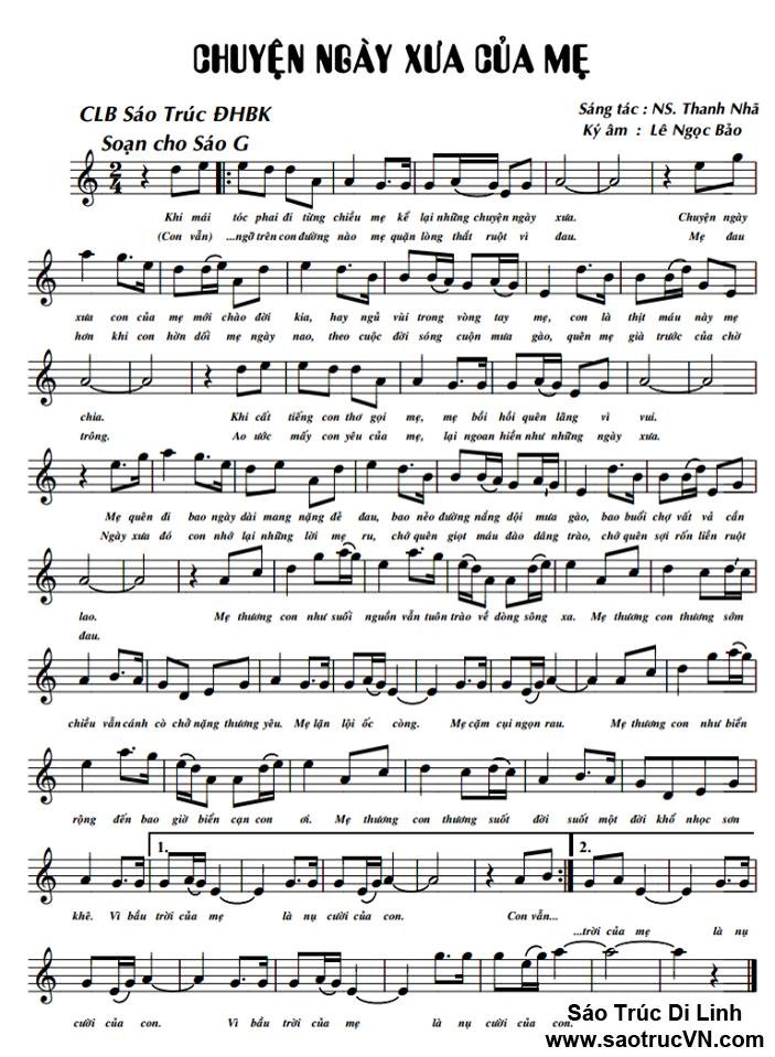 Sheet nhạc Chuyện Ngày Xưa Của Mẹ